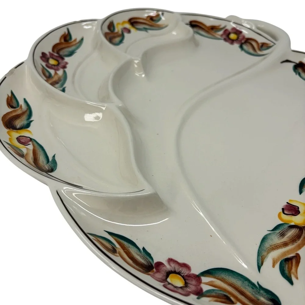 Vintage Vernon Kilns Beverly Divided Chip Dip Serving Platter California Pottery